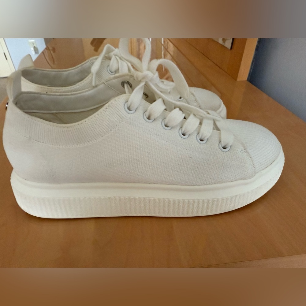 BP. 7.5 White Women’s Platform Sneakers Bpsonny-fab Fabric Upper